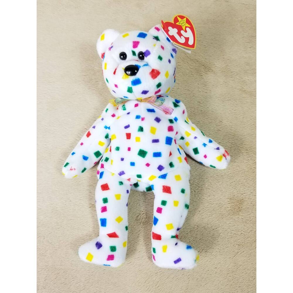 Ty Beanie Babies 2000 White Confetti Bear Baby Ty 2K NWT Vintage Collectible